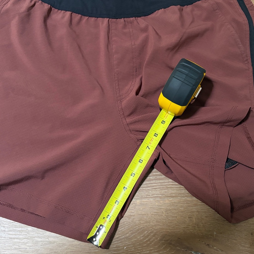 Vuori Men's Athletic Shorts in Rust with Black Accents - Picture 3 of 3